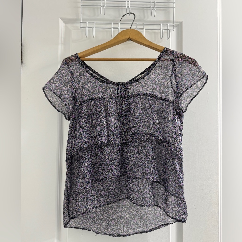 American Eagle Outfitters Sheer Floral Short Sleeve Blouse